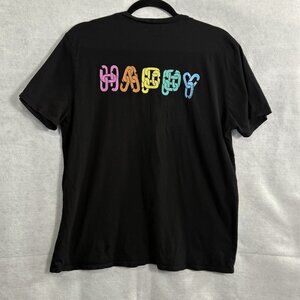 LAUREN MOSHIE Women Tee Shirt Sz L Black Happy Smile Face Casual Everyday 21-5